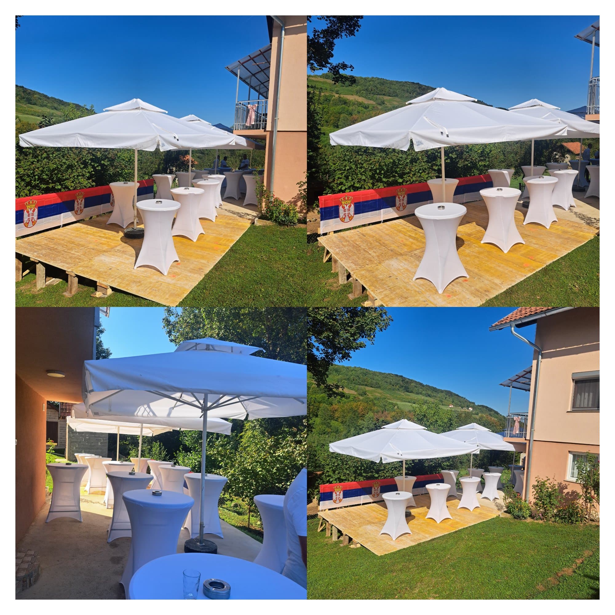 Iznajmljivanje visećih stolova, bijelih suncobrana, hladnjača, usluge konobara fotografija 2